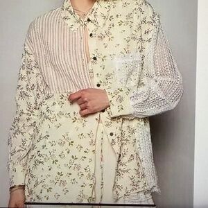 302 NWOT POL Collar Neck Balloon Sleeve Double Gauze Woven Top Shirt